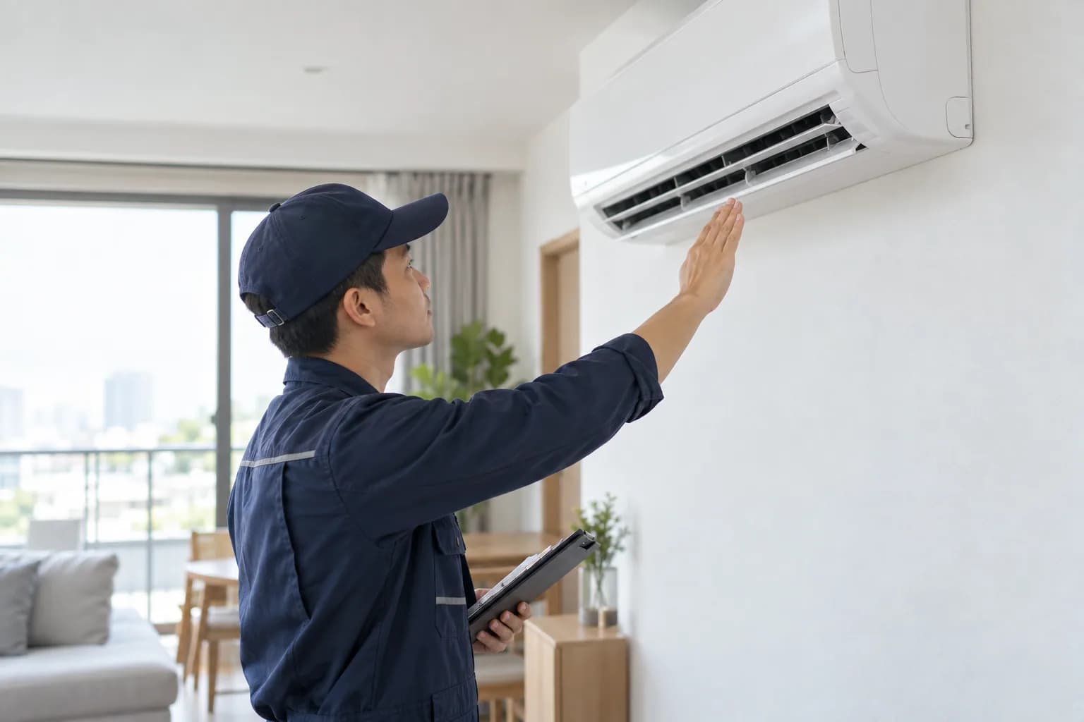 تکنسین در حال بررسی کولر گازی LG